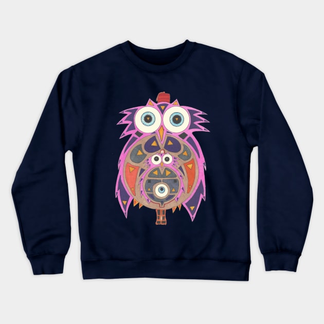 Momma Owl with Red Fez Crewneck Sweatshirt by Zenferren